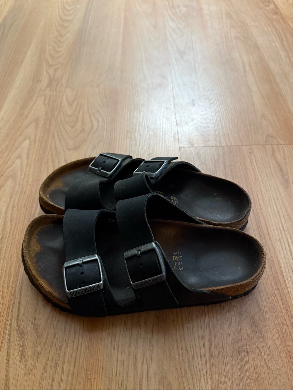 Unisex Birkenstock Black Two-Strap Sandal with Branded Buckles size 37
